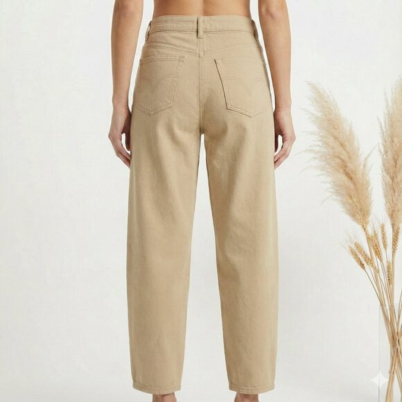 H&M High-Waisted Tapered Mom Jeans - Tan Beige - Picture 2 of 5
